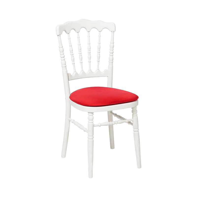 Chaise Napoléon blanche en bois avec galette rouge