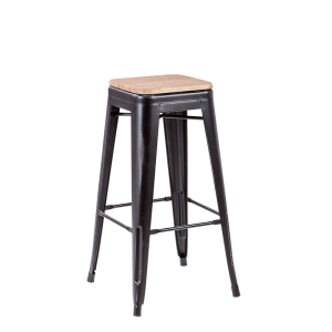 Tabouret industriel noir assise bois H 78 cm